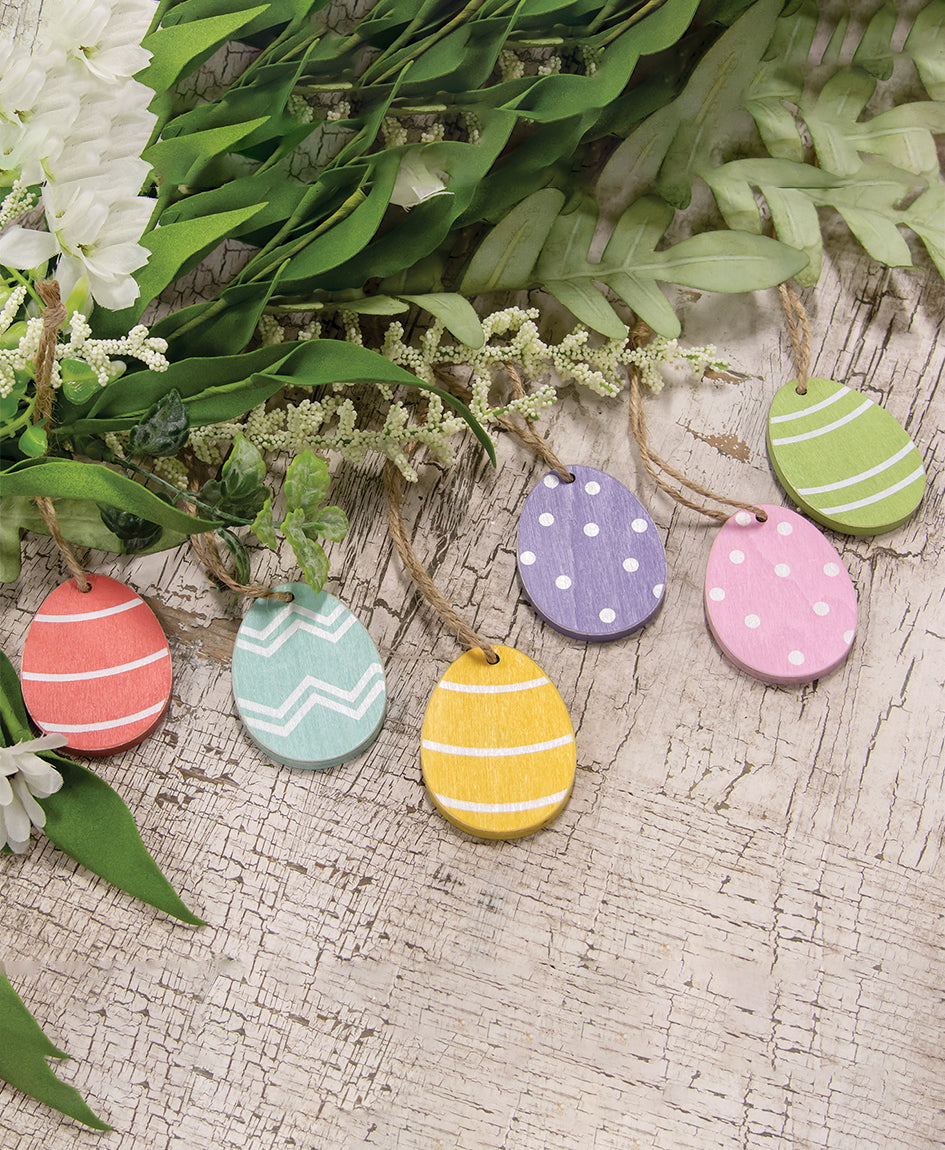Wooden Easter Egg Ornaments, 6/Set