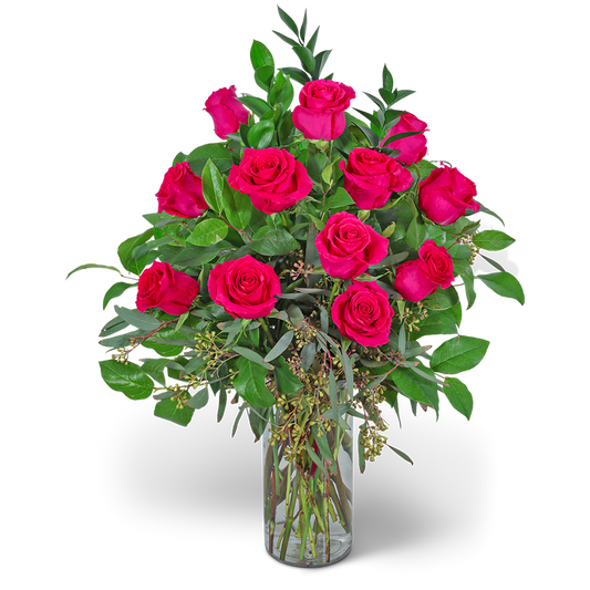 One Dozen Hot Pink Roses
