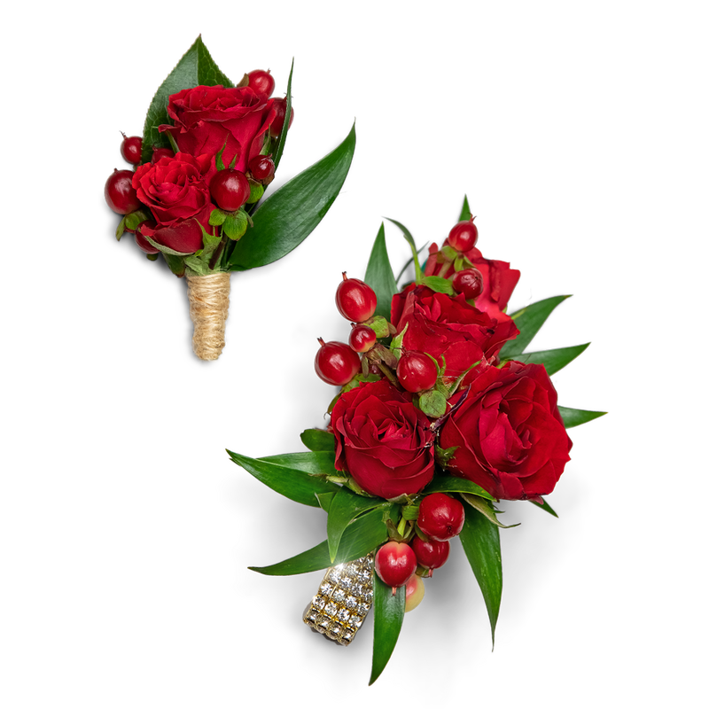 Crimson Corsage and Boutonniere Set